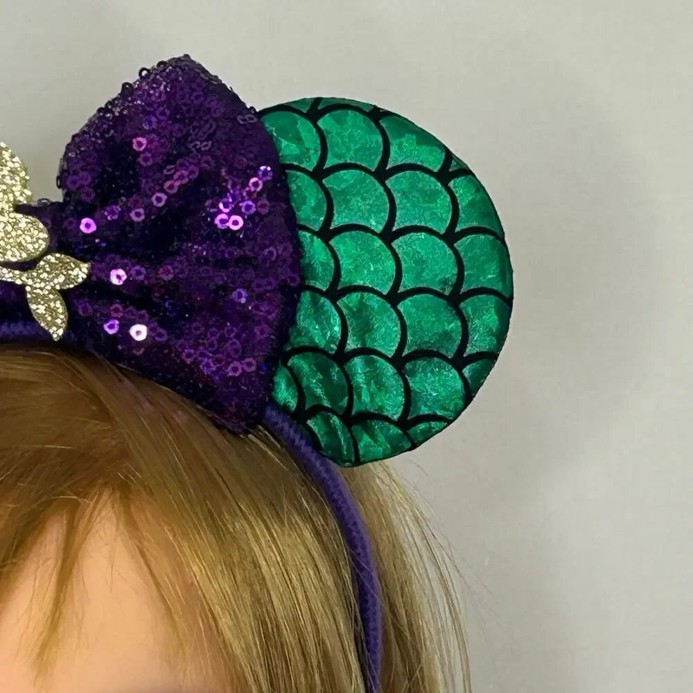 Handmade Halloween Mouse Ears Headband Purple Sequin Bow Spiderweb Ghost